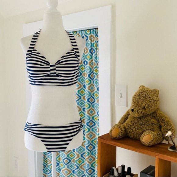 Lands' End Retro-inspired navy blue and white striped bikini (size 6) - Picture 1 of 13